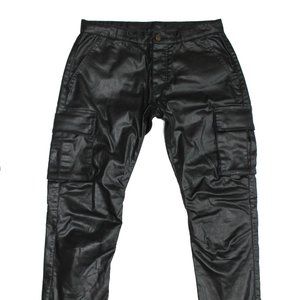 Black Waxed Cargo Pocket Skinny Jeans